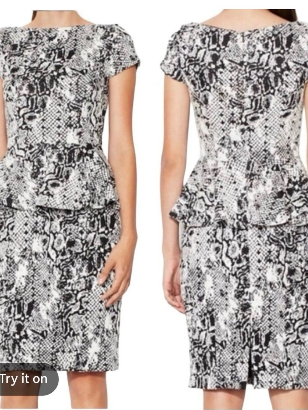 Alexia Admor Snake Print Black & White Knee Length Peplum